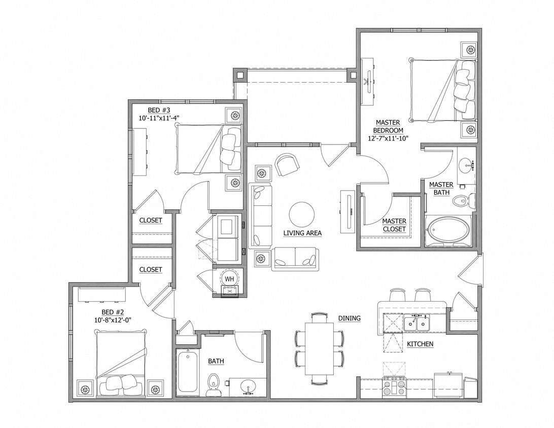 3 Bedroom Floor Plan at Gateway at Rock Hill Apartments 3 Bedroom at Gateway at Rock Hill Apartments